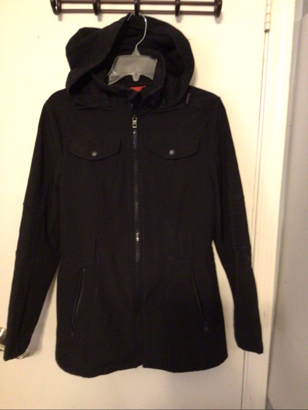 London Fog Women’s Hooded Raincoat Black Size Small Zip Front Utility Jacket